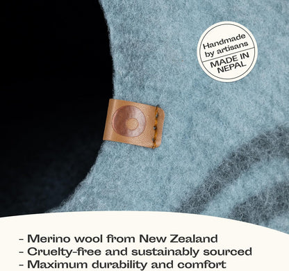 Premium Felt Cat Bed Cave - Handmade 100% Merino Wool Bed for Cats and Kittens (Light Shades) (Medium, Aquamarine)